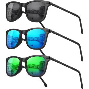 image:imageMEETSUN Polarized Sunglasses for Men Classic Retro Square Frame UV Protection Sports Sunglasses for Fishing Driving3 Pack BlackBlue MirroredGreen Mirrored