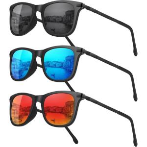 image:imageMEETSUN Polarized Sunglasses for Men Classic Retro Square Frame UV Protection Sports Sunglasses for Fishing Driving3 Pack BlackBlue MirroredRed Mirrored