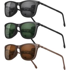 image:imageMEETSUN Polarized Sunglasses for Men Classic Retro Square Frame UV Protection Sports Sunglasses for Fishing Driving3 Pack BlackBrownDark Green