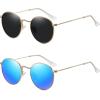 image:imageMEETSUN Round Polarized Sunglasses for Women Men Classic Retro Metal Frame Sun Glasses UV Protection2 Pack GoldBlue  GoldGrey