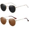 image:imageMEETSUN Round Polarized Sunglasses for Women Men Classic Retro Metal Frame Sun Glasses UV Protection2 Pack GoldGrey  GoldBrown