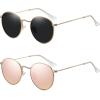 image:imageMEETSUN Round Polarized Sunglasses for Women Men Classic Retro Metal Frame Sun Glasses UV Protection2 Pack GoldGrey  GoldPink