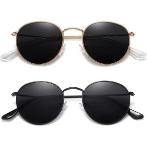 image:imageMEETSUN Round Polarized Sunglasses for Women Men Classic Retro Metal Frame Sun Glasses UV Protection2 Pack GoldGrey  BlackGrey