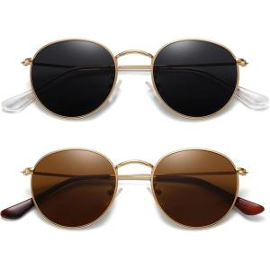 image:imageMEETSUN Round Polarized Sunglasses for Women Men Classic Retro Metal Frame Sun Glasses UV Protection2 Pack GoldGrey  GoldBrown
