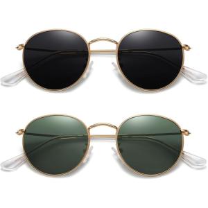image:imageMEETSUN Round Polarized Sunglasses for Women Men Classic Retro Metal Frame Sun Glasses UV Protection2 Pack GoldGrey  GoldDark Green