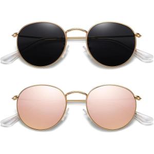 image:imageMEETSUN Round Polarized Sunglasses for Women Men Classic Retro Metal Frame Sun Glasses UV Protection2 Pack GoldGrey  GoldPink