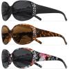 image:imageMEETSUN Retro Polarized Sunglasses for Women Trendy Rhinestone 60s 70s 80s Classic Driving Sun Glasses UV Protection3packblackleopard Brownflower Gray