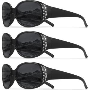 image:imageMEETSUN Retro Polarized Sunglasses for Women Trendy Rhinestone 60s 70s 80s Classic Driving Sun Glasses UV Protection3packblackblackblack