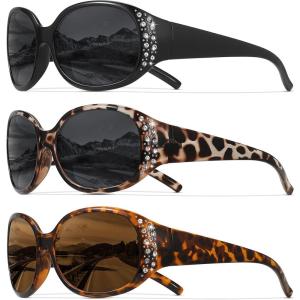 image:imageMEETSUN Retro Polarized Sunglasses for Women Trendy Rhinestone 60s 70s 80s Classic Driving Sun Glasses UV Protection3packblackleopard Browngray Leopard Gray