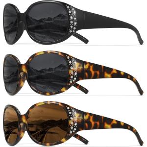 image:imageMEETSUN Retro Polarized Sunglasses for Women Trendy Rhinestone 60s 70s 80s Classic Driving Sun Glasses UV Protection3packblacktortois Browntortois Gray
