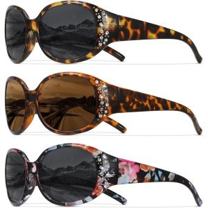 image:imageMEETSUN Retro Polarized Sunglasses for Women Trendy Rhinestone 60s 70s 80s Classic Driving Sun Glasses UV Protection3packleopard Brownflower Graytortois Gray