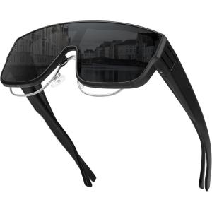 image:imageMEETSUN Oversized Fit Over Glasses Polarized Sunglasses for Men Trendy Flat Top Shades for Driving Fishing UV ProtectionMatte Black FrameGrey Lens