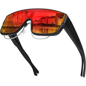 image:imageMEETSUN Oversized Fit Over Glasses Polarized Sunglasses for Men Trendy Flat Top Shades for Driving Fishing UV ProtectionMatte Black FrameRed Mirrored Lens