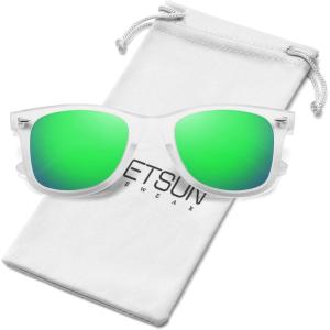 image:imageMEETSUN Polarized Sunglasses for Women Men Classic Retro Square Frame Driving Sun Glasses UV ProtectionClear Frame Green Mirrored Lens