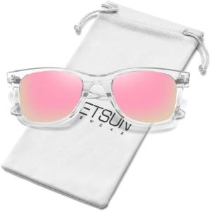 image:imageMEETSUN Polarized Sunglasses for Women Men Classic Retro Square Frame Driving Sun Glasses UV ProtectionClear Frame Purplepink Mirrored Lens