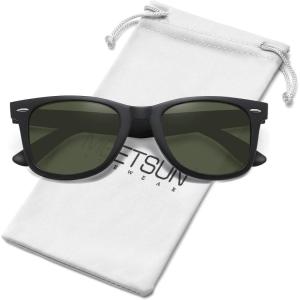 image:imageMEETSUN Polarized Sunglasses for Women Men Classic Retro Square Frame Driving Sun Glasses UV ProtectionMatte Black Frame Dark Green Lens