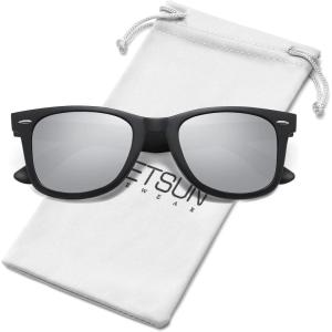 image:imageMEETSUN Polarized Sunglasses for Women Men Classic Retro Square Frame Driving Sun Glasses UV ProtectionMatte Black Frame Silver Mirrored Lens
