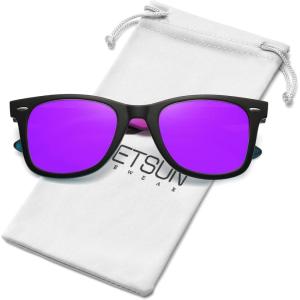 image:imageMEETSUN Polarized Sunglasses for Women Men Classic Retro Square Frame Driving Sun Glasses UV ProtectionMatte BlackPurpleblue Frame Purple Mirrored Lens