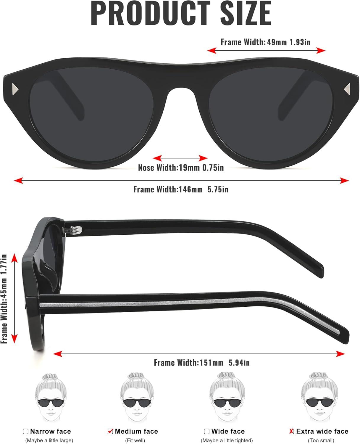 image:imageMEETSUN Trendy Cat Eye Sunglasses for Women Retro Oval Vintage Narrow Frame UV400 Protection for Driving Travel OutdoorC1 Black Framegray Lens