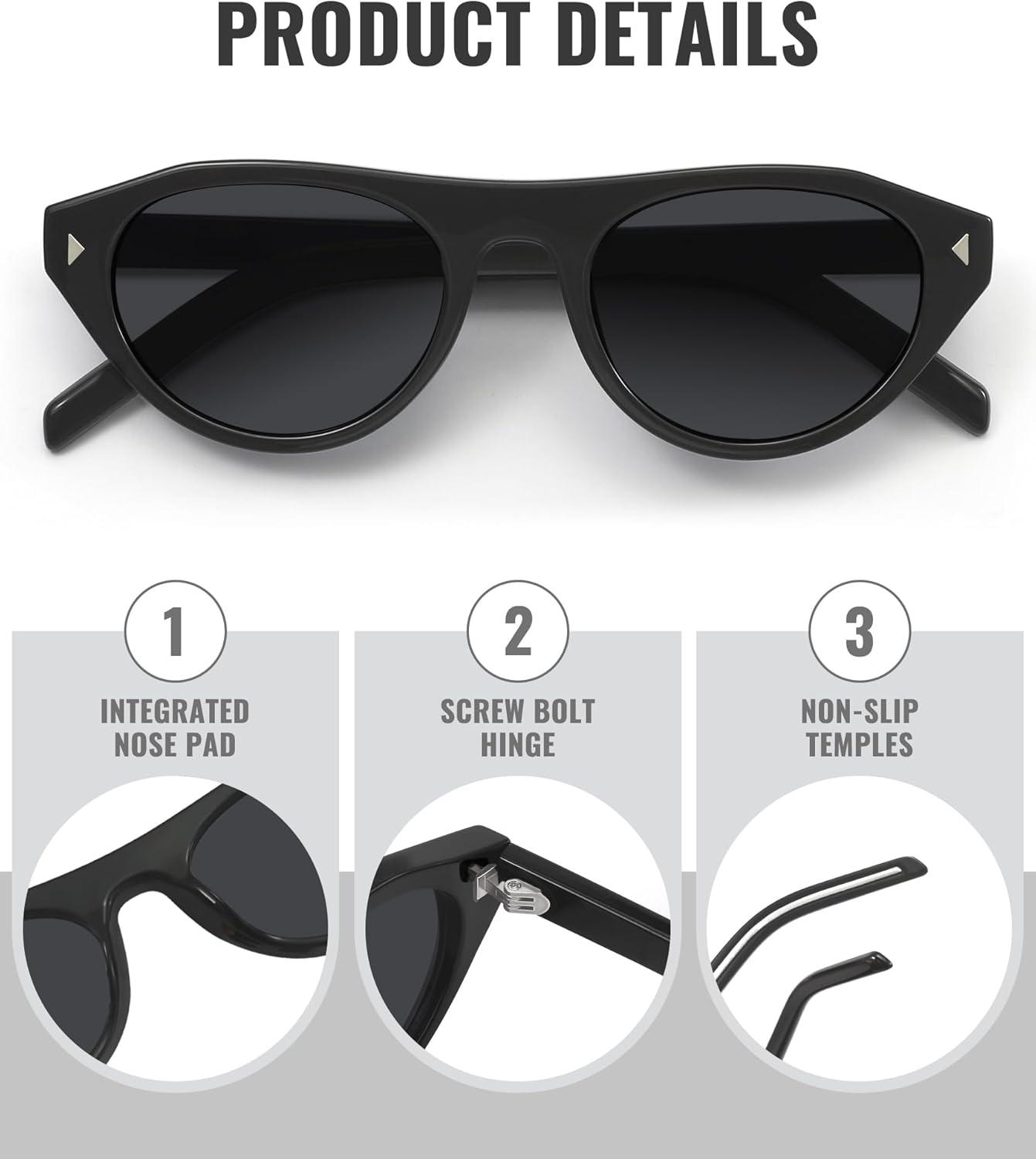 image:imageMEETSUN Trendy Cat Eye Sunglasses for Women Retro Oval Vintage Narrow Frame UV400 Protection for Driving Travel OutdoorC1 Black Framegray Lens
