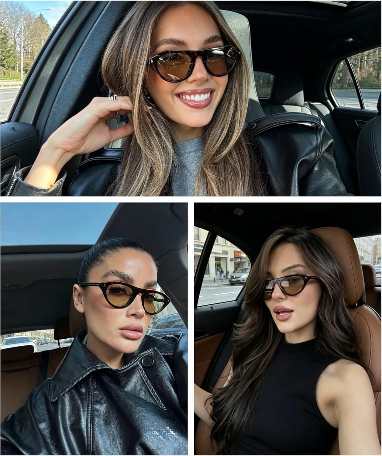 image:imageMEETSUN Trendy Cat Eye Sunglasses for Women Retro Oval Vintage Narrow Frame UV400 Protection for Driving Travel OutdoorC2 Leopard Print Frame C4 Black Frame
