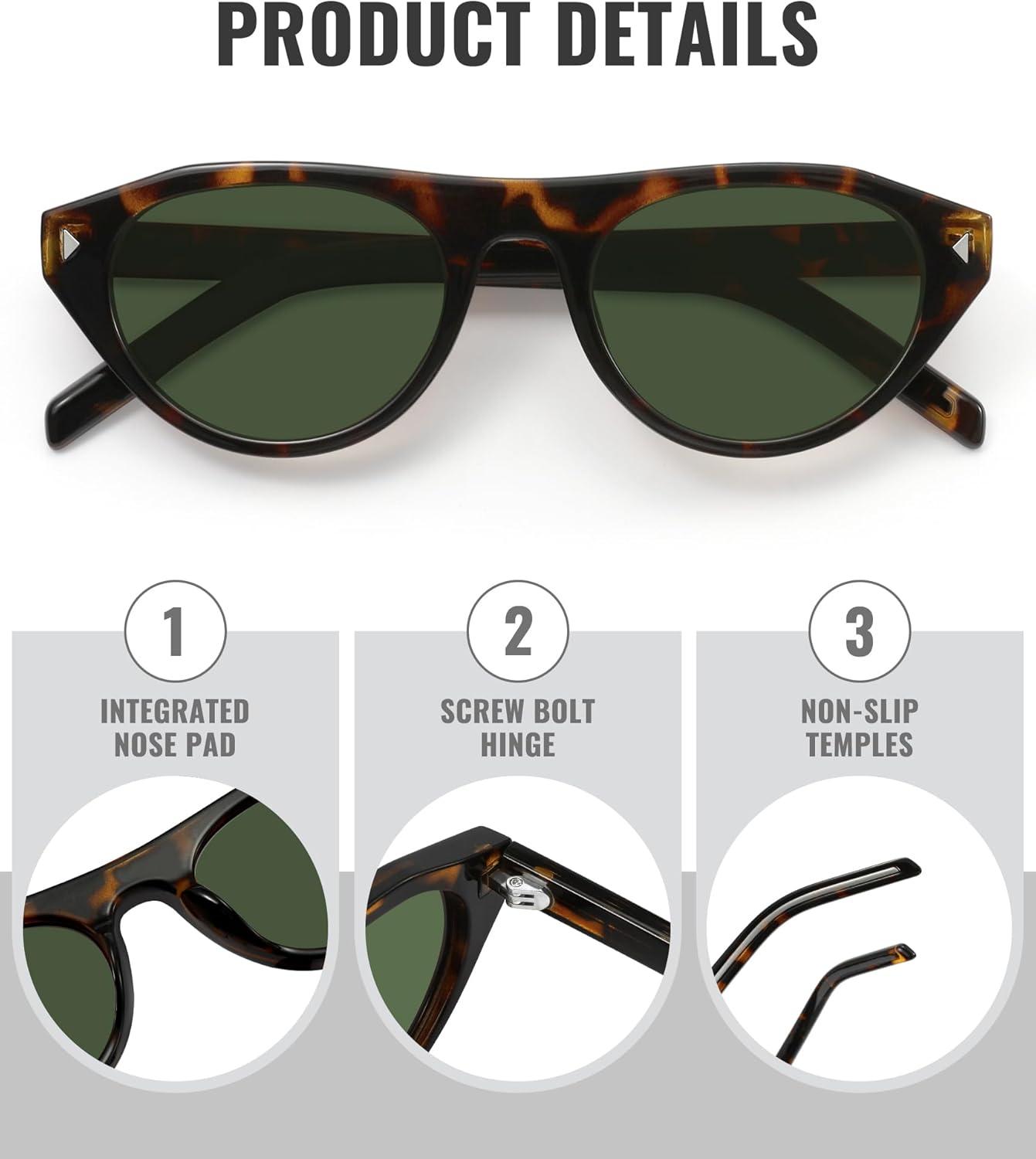 image:imageMEETSUN Trendy Cat Eye Sunglasses for Women Retro Oval Vintage Narrow Frame UV400 Protection for Driving Travel OutdoorC3 Leopard Print Framedark Green Lens