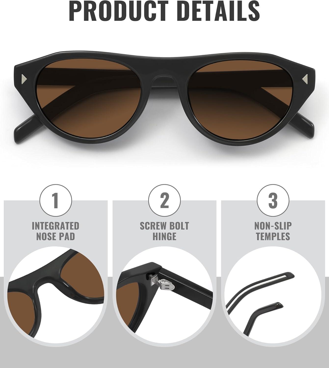 image:imageMEETSUN Trendy Cat Eye Sunglasses for Women Retro Oval Vintage Narrow Frame UV400 Protection for Driving Travel OutdoorC4 Black Framebrown Lens