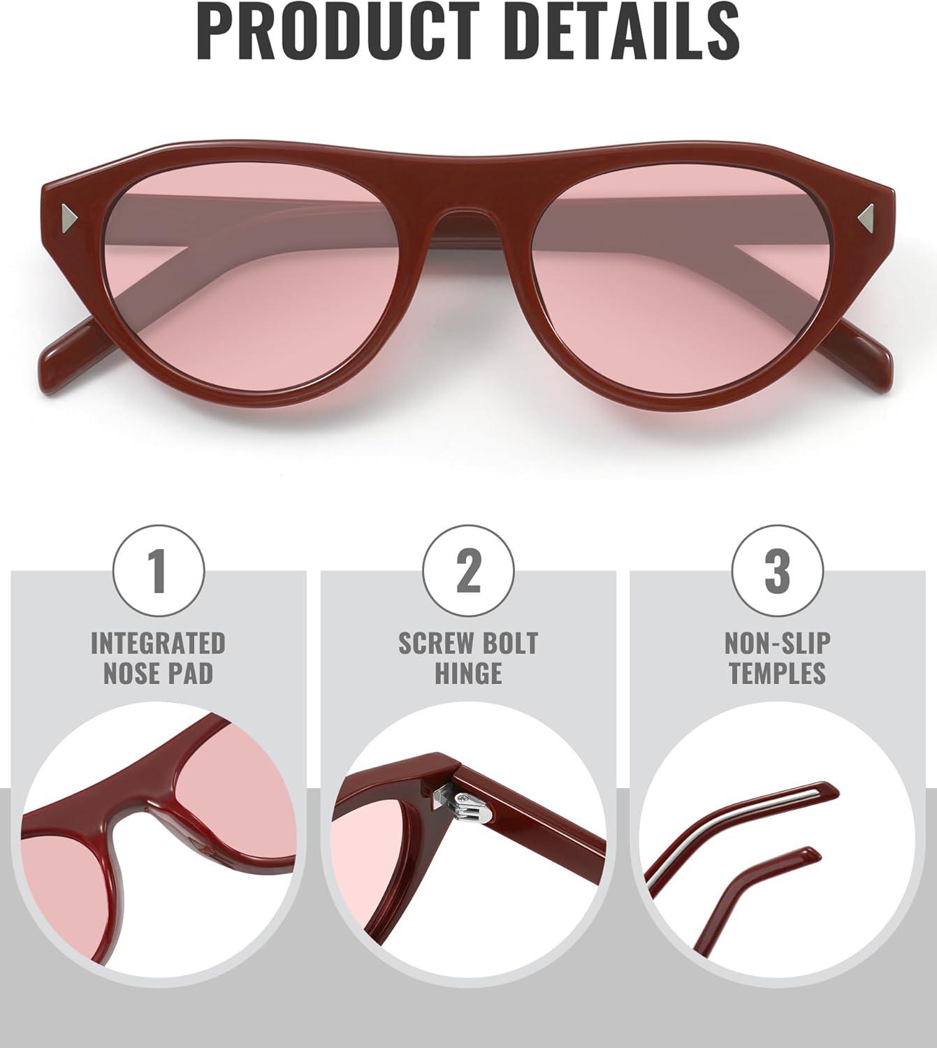 image:imageMEETSUN Trendy Cat Eye Sunglasses for Women Retro Oval Vintage Narrow Frame UV400 Protection for Driving Travel OutdoorC5 Red Wine Framepeach Lens