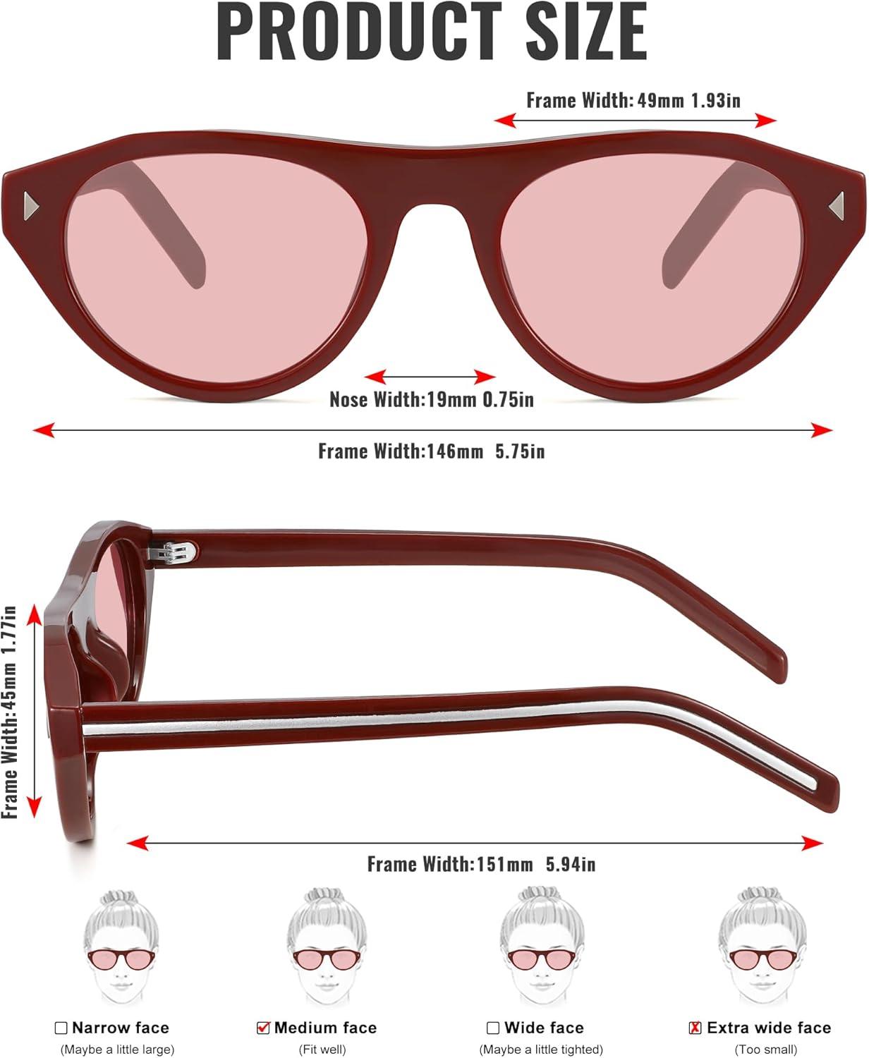 image:imageMEETSUN Trendy Cat Eye Sunglasses for Women Retro Oval Vintage Narrow Frame UV400 Protection for Driving Travel OutdoorC5 Red Wine Framepeach Lens