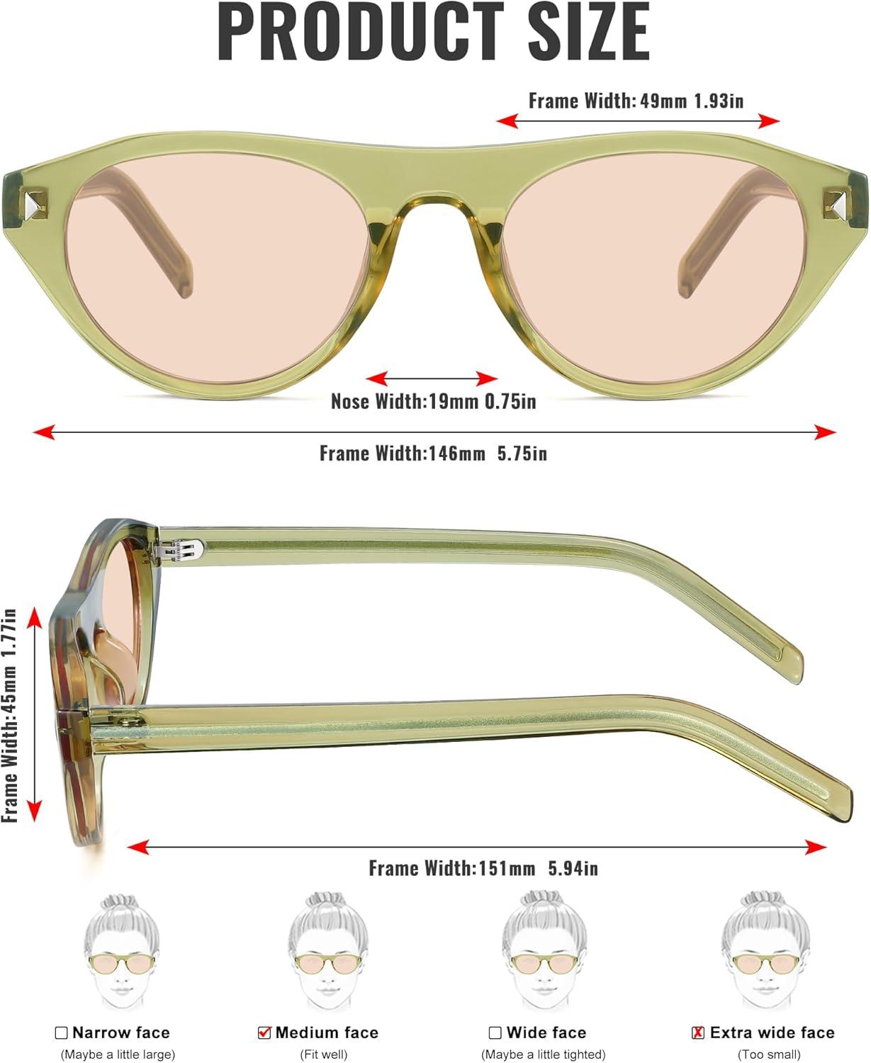 image:imageMEETSUN Trendy Cat Eye Sunglasses for Women Retro Oval Vintage Narrow Frame UV400 Protection for Driving Travel OutdoorC6 Translucent Green Framepink Lens