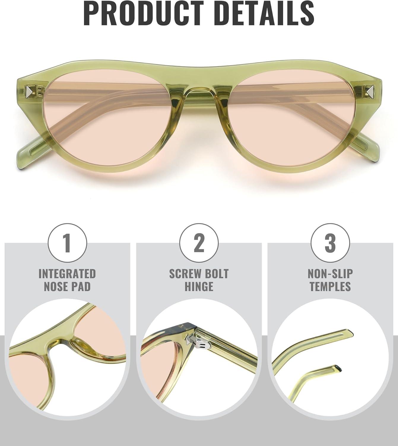 image:imageMEETSUN Trendy Cat Eye Sunglasses for Women Retro Oval Vintage Narrow Frame UV400 Protection for Driving Travel OutdoorC6 Translucent Green Framepink Lens