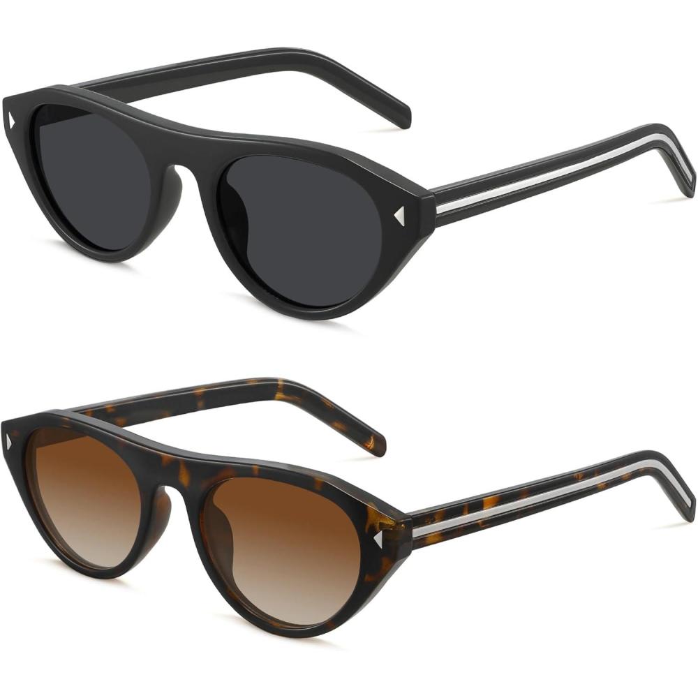 image:imageMEETSUN Trendy Cat Eye Sunglasses for Women Retro Oval Vintage Narrow Frame UV400 Protection for Driving Travel OutdoorC1 Black Frame C2 Leopard Print Frame