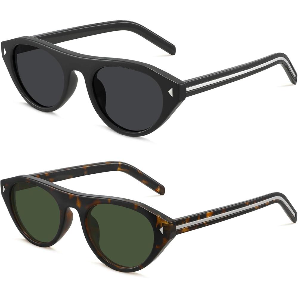 image:imageMEETSUN Trendy Cat Eye Sunglasses for Women Retro Oval Vintage Narrow Frame UV400 Protection for Driving Travel OutdoorC1 Black Frame C3 Leopard Print Frame
