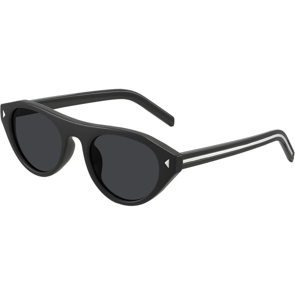 image:imageMEETSUN Trendy Cat Eye Sunglasses for Women Retro Oval Vintage Narrow Frame UV400 Protection for Driving Travel OutdoorC1 Black Framegray Lens