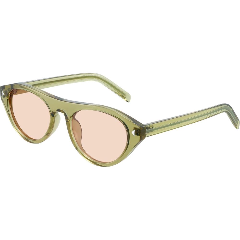 image:imageMEETSUN Trendy Cat Eye Sunglasses for Women Retro Oval Vintage Narrow Frame UV400 Protection for Driving Travel OutdoorC6 Translucent Green Framepink Lens