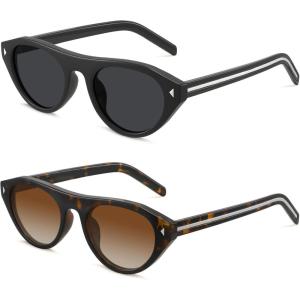 image:imageMEETSUN Trendy Cat Eye Sunglasses for Women Retro Oval Vintage Narrow Frame UV400 Protection for Driving Travel OutdoorC1 Black Frame C2 Leopard Print Frame