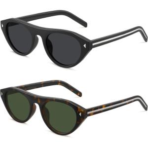 image:imageMEETSUN Trendy Cat Eye Sunglasses for Women Retro Oval Vintage Narrow Frame UV400 Protection for Driving Travel OutdoorC1 Black Frame C3 Leopard Print Frame