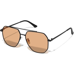 image:imageMEETSUN Retro Oversized Aviator Sunglasses for Women Men Polarized Large Vintage Classic Square Metal Aviators ShadesBlack FrameLight Brown Lens