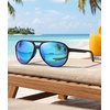 image:imageMEETSUN Sports Aviator Sunglasses for Women Polarized UV Protection Retro 70s 80s 90s Double Bridge for Running DrivingBlackBlue Mirror Lens
