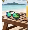image:imageMEETSUN Sports Aviator Sunglasses for Women Polarized UV Protection Retro 70s 80s 90s Double Bridge for Running DrivingBlackGreen Mirror Lens