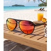 image:imageMEETSUN Sports Aviator Sunglasses for Women Polarized UV Protection Retro 70s 80s 90s Double Bridge for Running DrivingBlackRed Mirror Lens