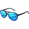 image:imageMEETSUN Sports Aviator Sunglasses for Women Polarized UV Protection Retro 70s 80s 90s Double Bridge for Running DrivingBlackBlue Mirror Lens