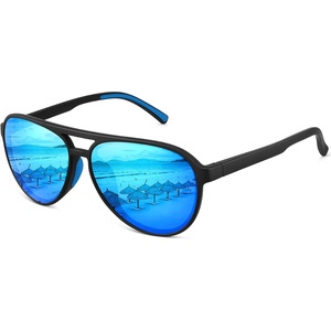 image:imageMEETSUN Sports Aviator Sunglasses for Women Polarized UV Protection Retro 70s 80s 90s Double Bridge for Running DrivingBlackBlue Mirror Lens