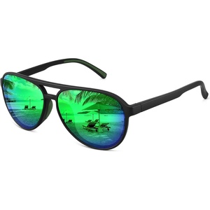 image:imageMEETSUN Sports Aviator Sunglasses for Women Polarized UV Protection Retro 70s 80s 90s Double Bridge for Running DrivingBlackGreen Mirror Lens