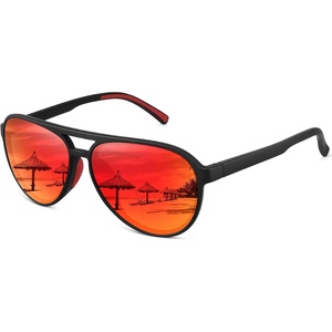 image:imageMEETSUN Sports Aviator Sunglasses for Women Polarized UV Protection Retro 70s 80s 90s Double Bridge for Running DrivingBlackRed Mirror Lens