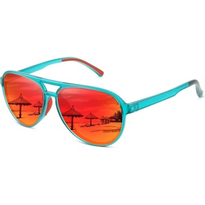 image:imageMEETSUN Sports Aviator Sunglasses for Women Polarized UV Protection Retro 70s 80s 90s Double Bridge for Running DrivingLight BlueRed Mirror Lens