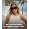 image:imageMEETSUN Chunky Square Sunglasses for Women Men Trendy Thick Frame Black Shades UV400 Protection Retro Fashion EyewearC4 Brown Framebrown Lenses